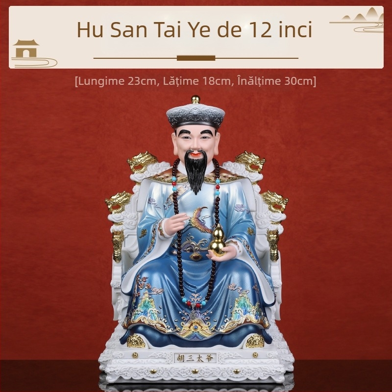 Statuile Husantai, zeu și zeiță, porțelan imitator, figuri pictate Hu Huang Chang și Cele Patru Familii Mari, pentru închinare acasă
