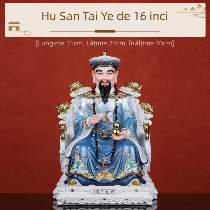 Statuile Husantai, zeu și zeiță, porțelan imitator, figuri pictate Hu Huang Chang și Cele Patru Familii Mari, pentru închinare acasă