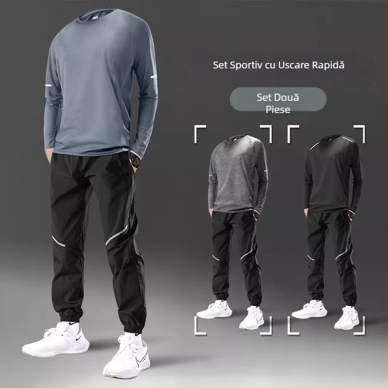 Set sportiv masculin de vară pentru alergare: tricou cu mânecă lungă, uscare rapidă, protecție UV pentru antrenament