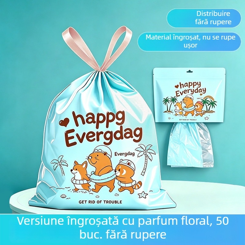 Saci de gunoi pentru uz casnic, cu șnur, groși, mari, rezistenți la rupere, pentru bucătărie și cămin, imprimeu drăguț