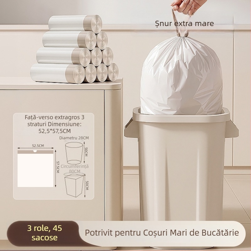 Saci de gunoi îngroșați pentru uz casnic, mari, cu șnur, de unică folosință pentru bucătărie, saci din plastic cu 3 straturi