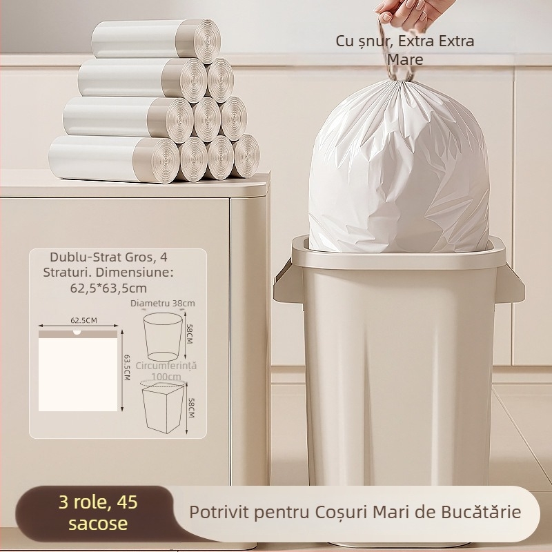 Saci de gunoi îngroșați pentru uz casnic, mari, cu șnur, de unică folosință pentru bucătărie, saci din plastic cu 3 straturi