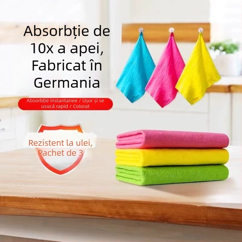 Cârpa magică de curățare colorată pentru spălat vase și curățarea bucătăriei, absoarbe apa, rezistentă la ulei, antibacteriană, 30x30 cm, pachet cu 3 buc
