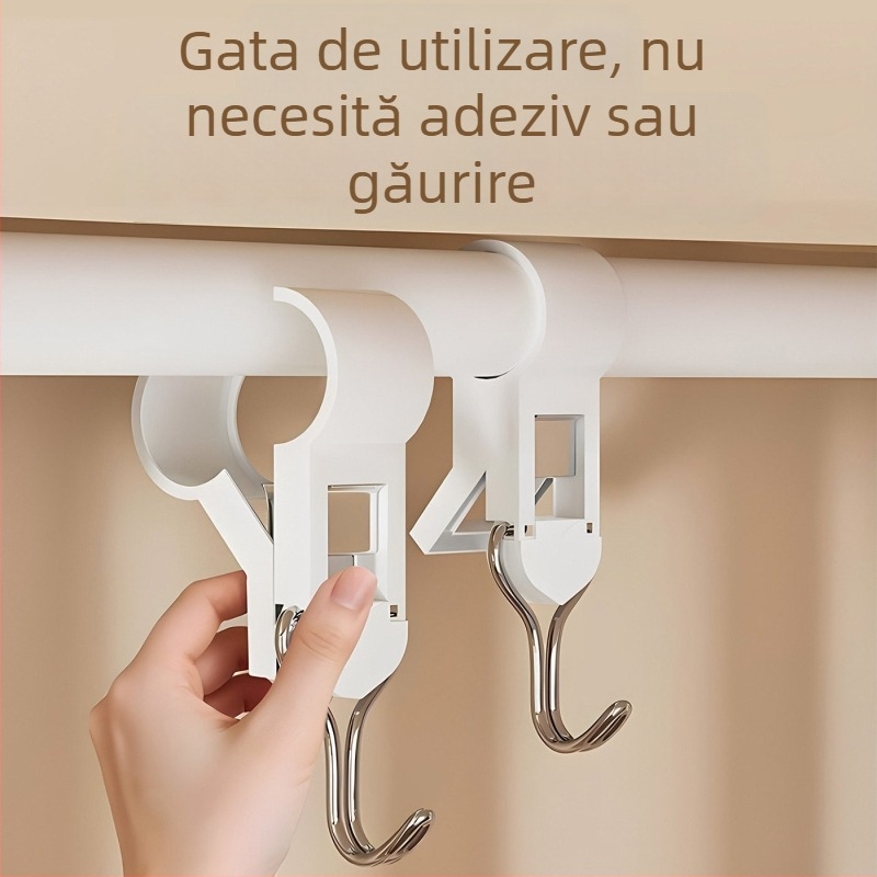 Clip dublu cap, multifuncțional, pentru bucătărie și baie, fără găuri, clips plastic în formă S