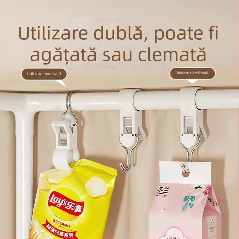Clip dublu cap, multifuncțional, pentru bucătărie și baie, fără găuri, clips plastic în formă S