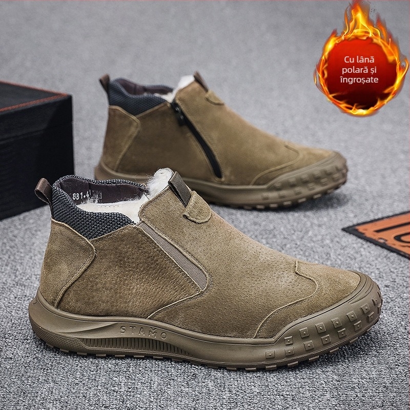 Cizme de iarnă pentru bărbați, căptușite cu blană, Slip-On, talpă groasă, anti-derapare