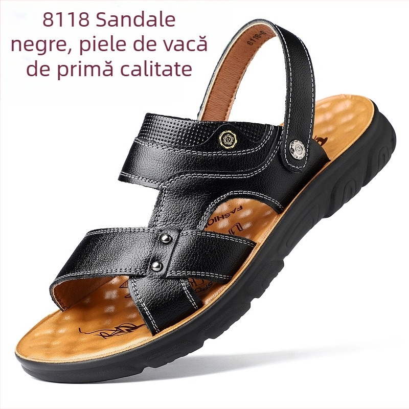 Sandale de bărbați din piele de top, vară, talpă moale și respirabilă, casual și versatile