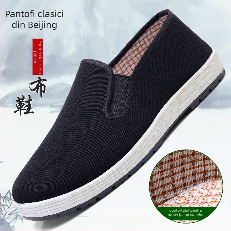 Pantofi din material textil pentru bărbați, primăvară-toamnă, încălțăminte de lucru cu talpă durabilă, partea superioară neagră, stil militar, talpă joasă