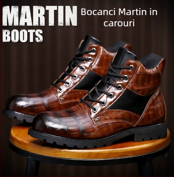 8807 Botine din piele pentru bărbați, toamnă, Martin cu textură de piatră (Seria Oil Meiruijie)