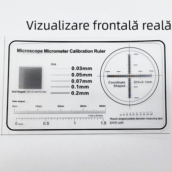 Rigla micrometrică de calibrare pentru microscop, diviziune 0,1 mm, grosime a reticulului 0,1 mm