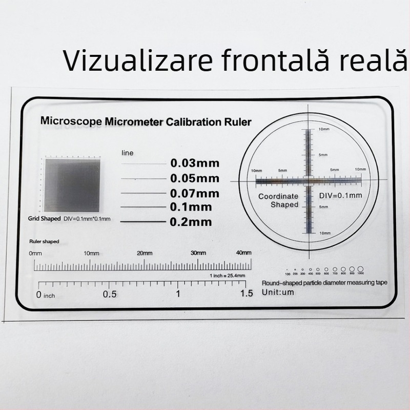 Rigla micrometrică de calibrare pentru microscop, diviziune 0,1 mm, grosime a reticulului 0,1 mm