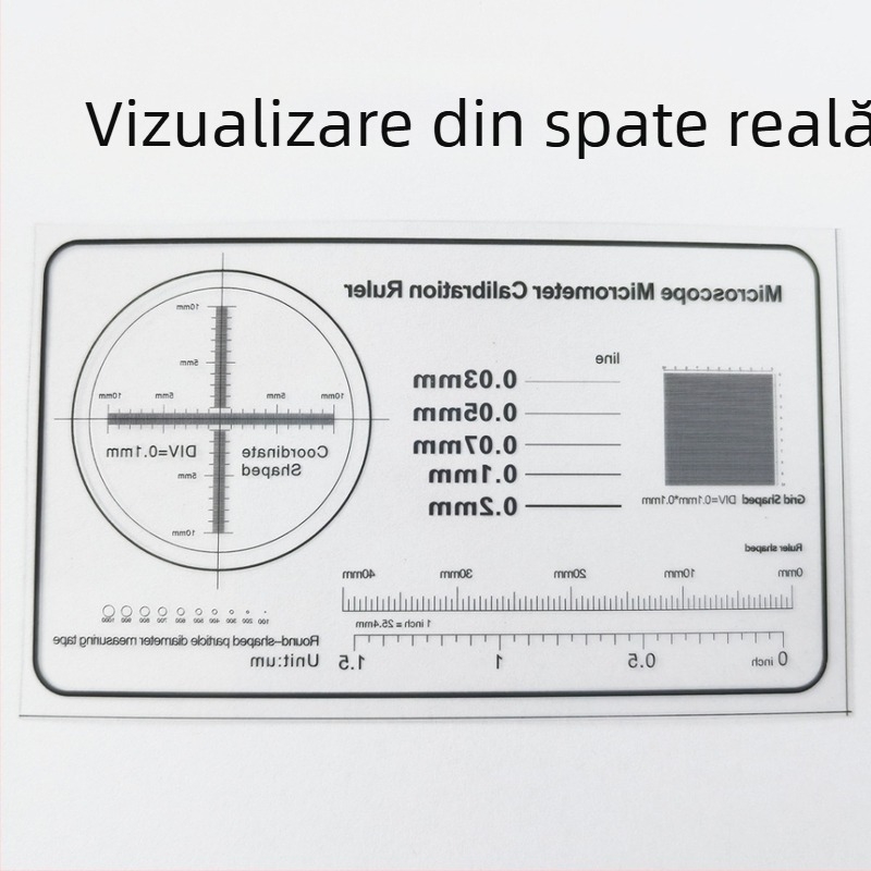 Rigla micrometrică de calibrare pentru microscop, diviziune 0,1 mm, grosime a reticulului 0,1 mm