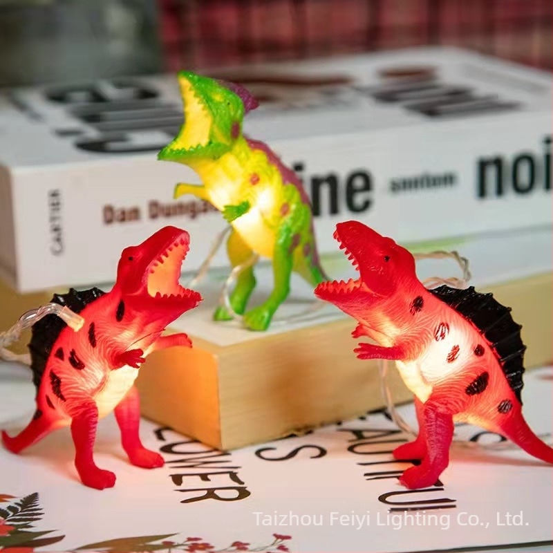 Ghirlandă LED cu dinosaur pentru camera copiilor, temă animale desen animate, 1,5 m, 10 LED, IP43, bloc baterie