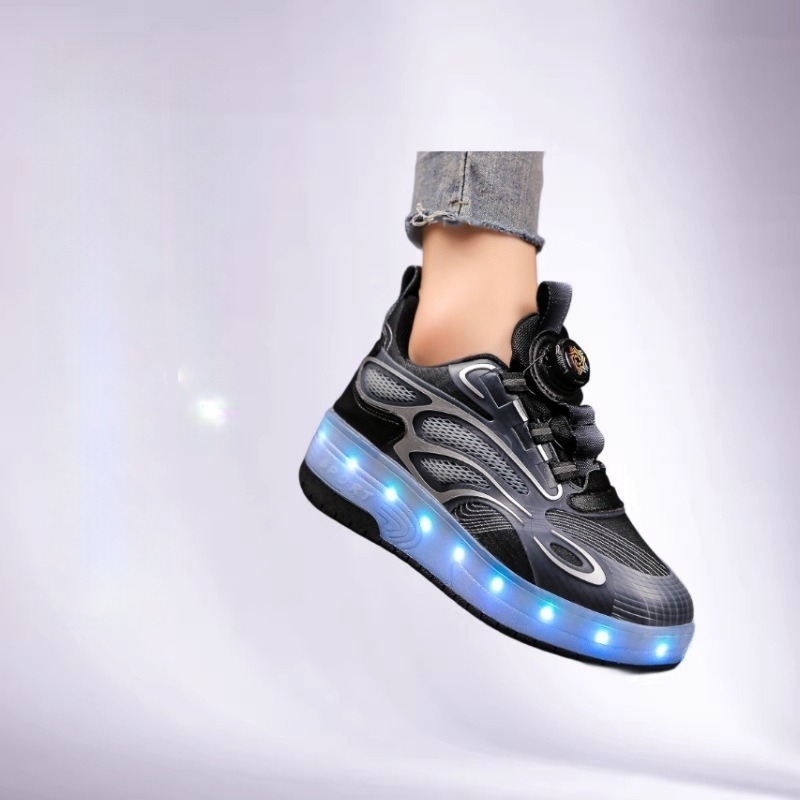 Pantofi cu role pentru copii, cu două roți, LED, încărcare USB, pentru exterior