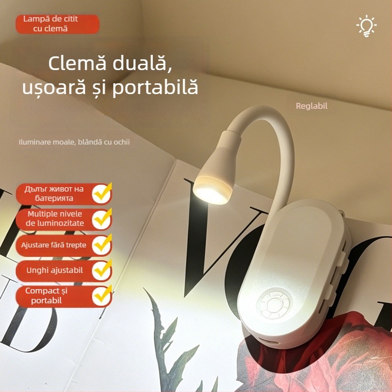 Lampă mică de birou USB, cu clip, iluminare LED moale pentru protecția ochilor, lampă de noapte pentru citit și studiu
