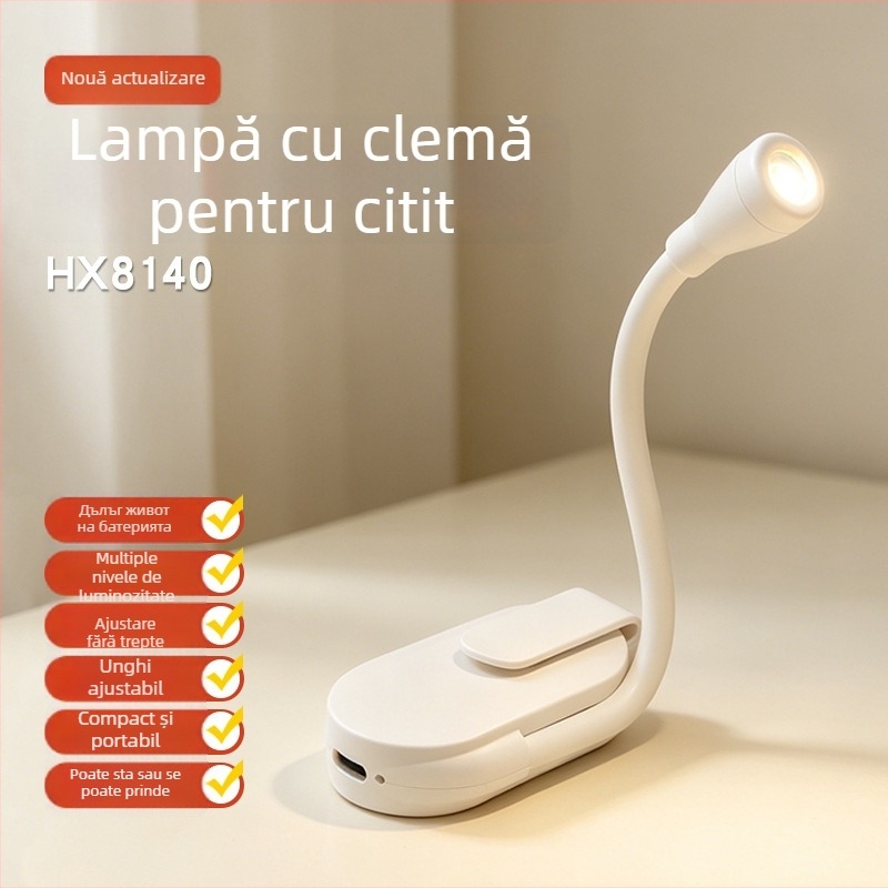 Lampă mică de birou USB, cu clip, iluminare LED moale pentru protecția ochilor, lampă de noapte pentru citit și studiu