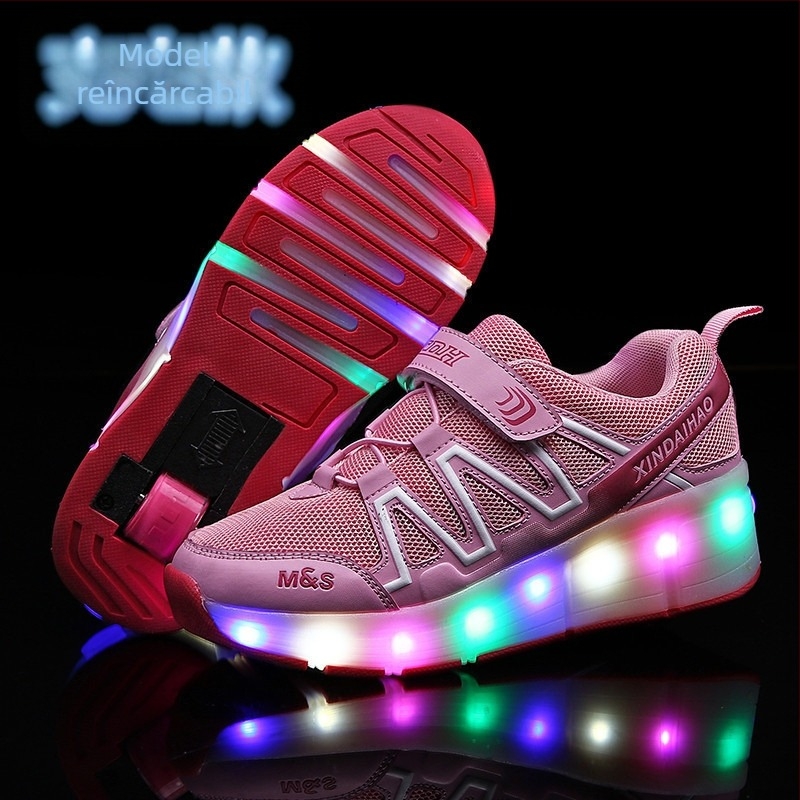 Pantofi sport pentru copii luminoși, reîncărcabili, cu o singură roată și închidere cu cataramă