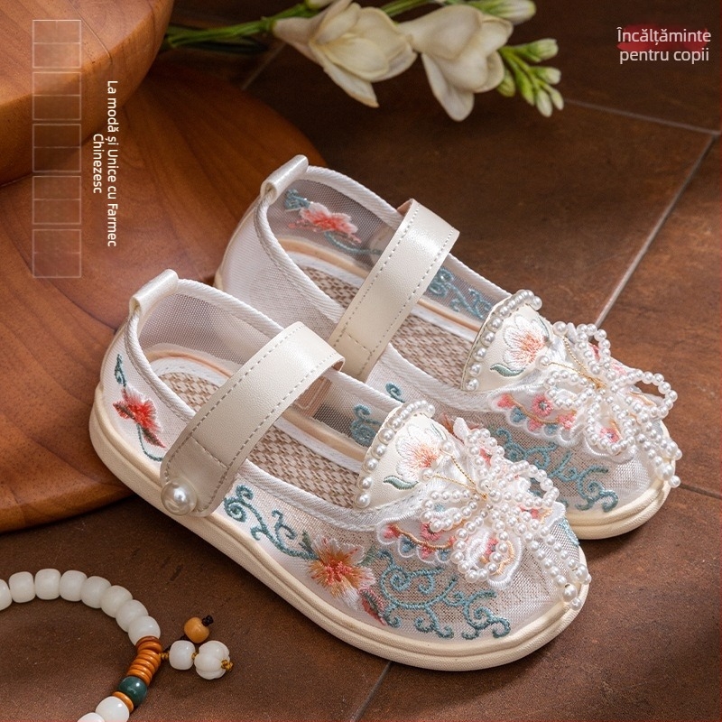 Pantofi cu broderie pentru fete, primăvară-vară, pantofi din material textil în stil tradițional pentru spectacole