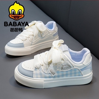 Baba Duck Adidași pentru copii, model în carouri, albi, talpă plată, casual, primăvara 2026