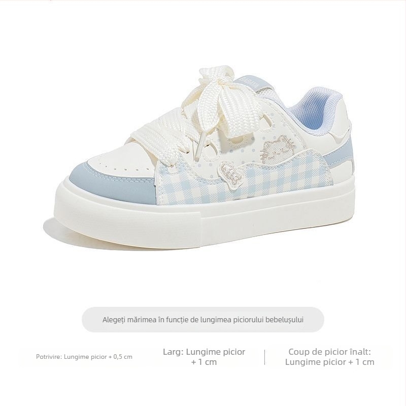 Baba Duck Adidași pentru copii, model în carouri, albi, talpă plată, casual, primăvara 2026