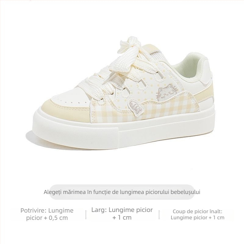 Baba Duck Adidași pentru copii, model în carouri, albi, talpă plată, casual, primăvara 2026