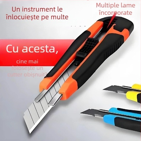 Cuțit de utilitate cu acoperire din cauciuc, corp din oțel inoxidabil, pentru tapet și tăierea hârtiei, design metalic industrial