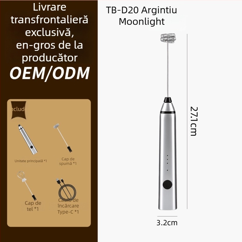 Frother electric de lapte pentru cafea, dispozitiv fără fir, mini – confortabil și rapid.