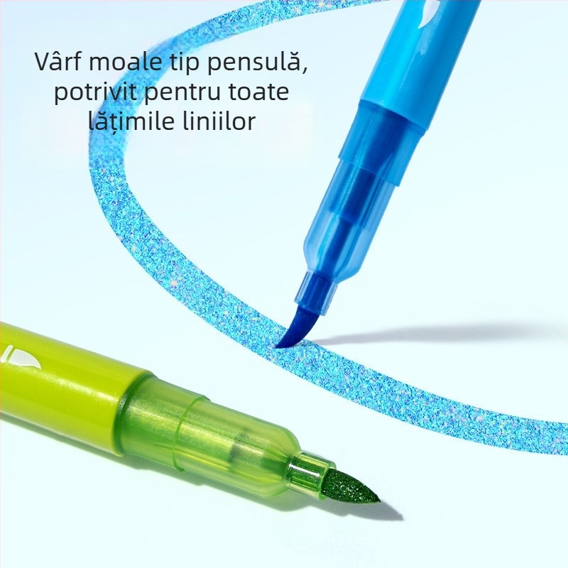 Set de markere Deli cu vârfuri moi și pulbere sclipitoare fină, culori multiple, capacitate mare, portabil pentru desen și graffiti