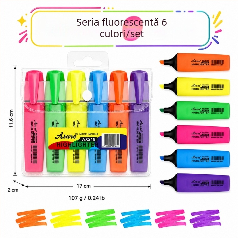Set de Markeri Fluorescenți pentru Elevi: luarea notelor, evidențierea punctelor-cheie și desen colorat