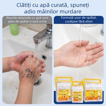 Book Color Markere cu două capete ușor de spălat, corp triunghiular, pe bază de apă, care nu pătează culoarea și pot fi suprapuse, markere pliabile pentru desen, grosime linie 6 mm, set 48 de culori