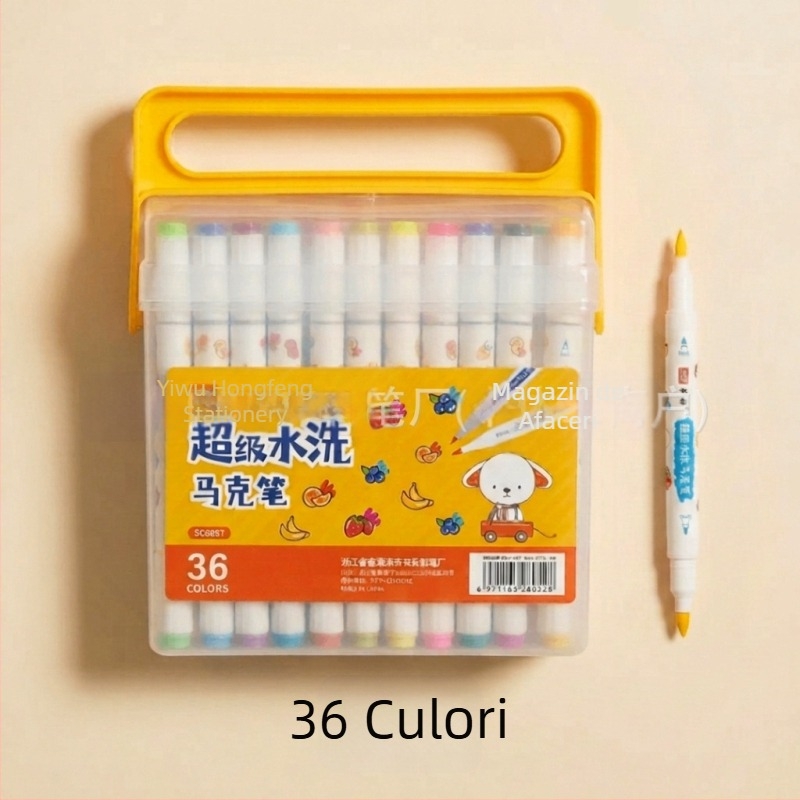 Book Color Markere cu două capete ușor de spălat, corp triunghiular, pe bază de apă, care nu pătează culoarea și pot fi suprapuse, markere pliabile pentru desen, grosime linie 6 mm, set 48 de culori