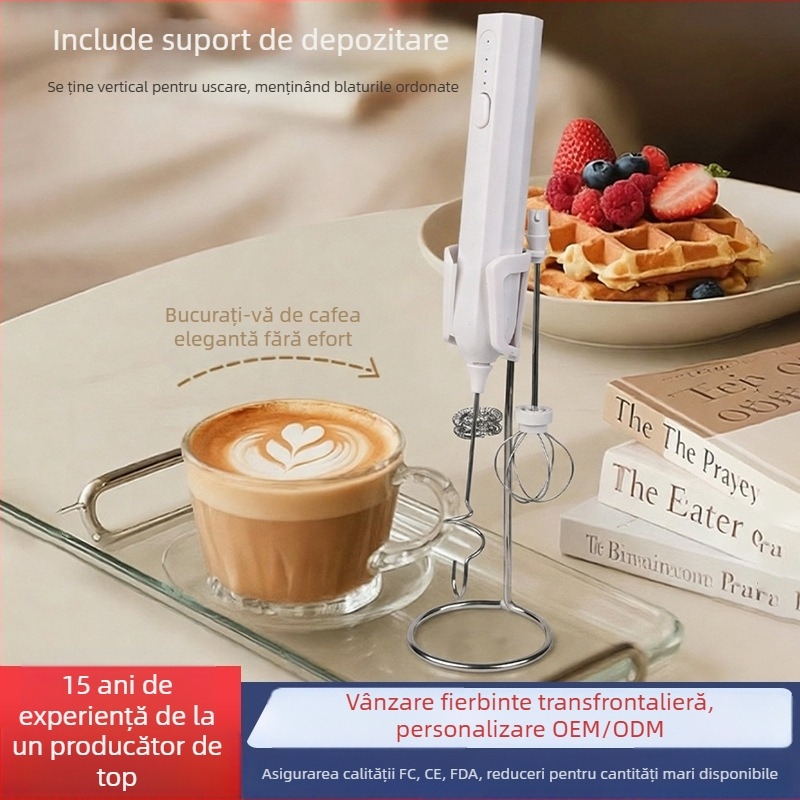 Mixer electric fără fir, tel pentru ouă și spumă de lapte, pentru cafea, 3 viteze