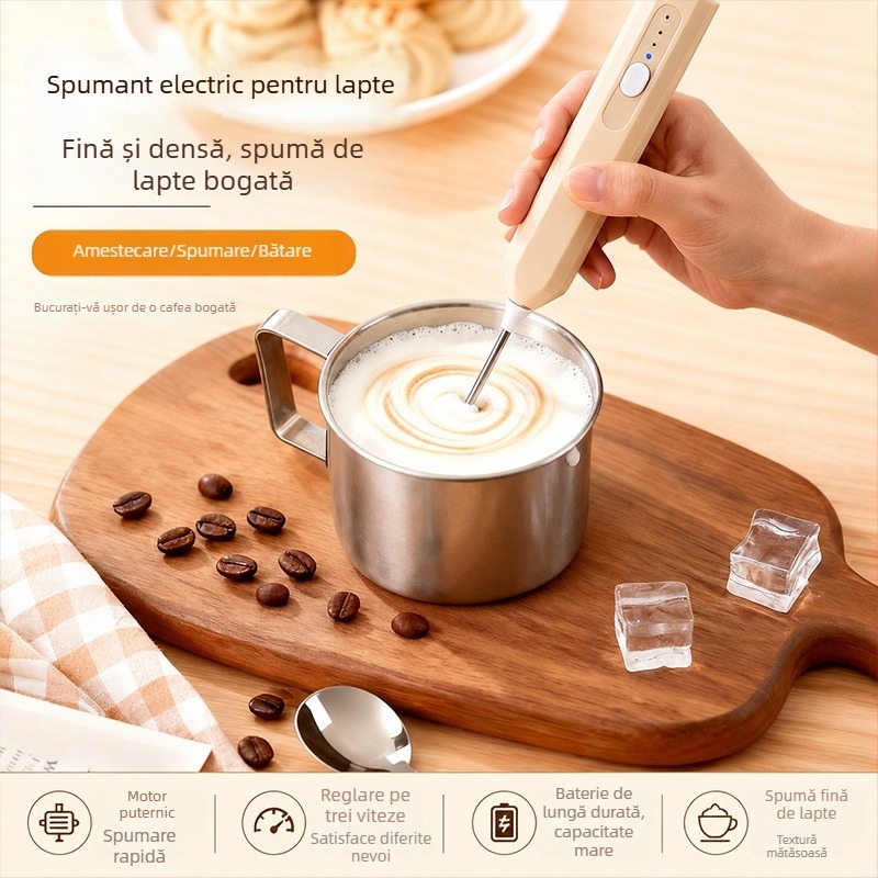 Mixer electric fără fir, tel pentru ouă și spumă de lapte, pentru cafea, 3 viteze