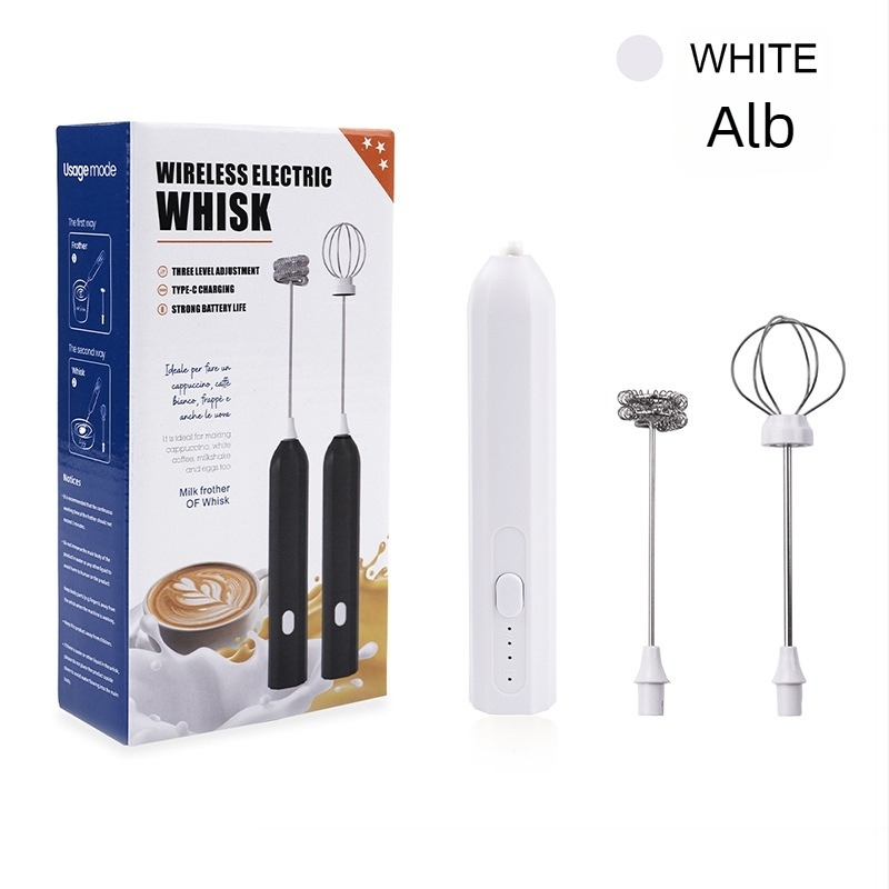 Mixer electric fără fir, tel pentru ouă și spumă de lapte, pentru cafea, 3 viteze