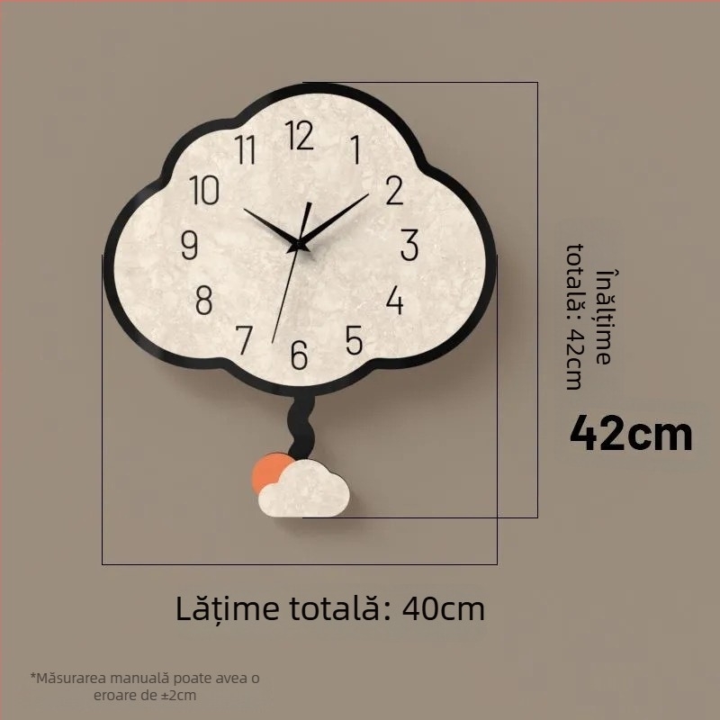 Ceas de perete cu design inspirat de nori, cuarț, funcționare silențioasă, stil modern minimalist, artă de perete pentru sufragerie