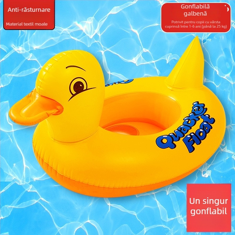 Inel gonflabil de înot pentru copii, în formă de rață galbenă, cu mâner