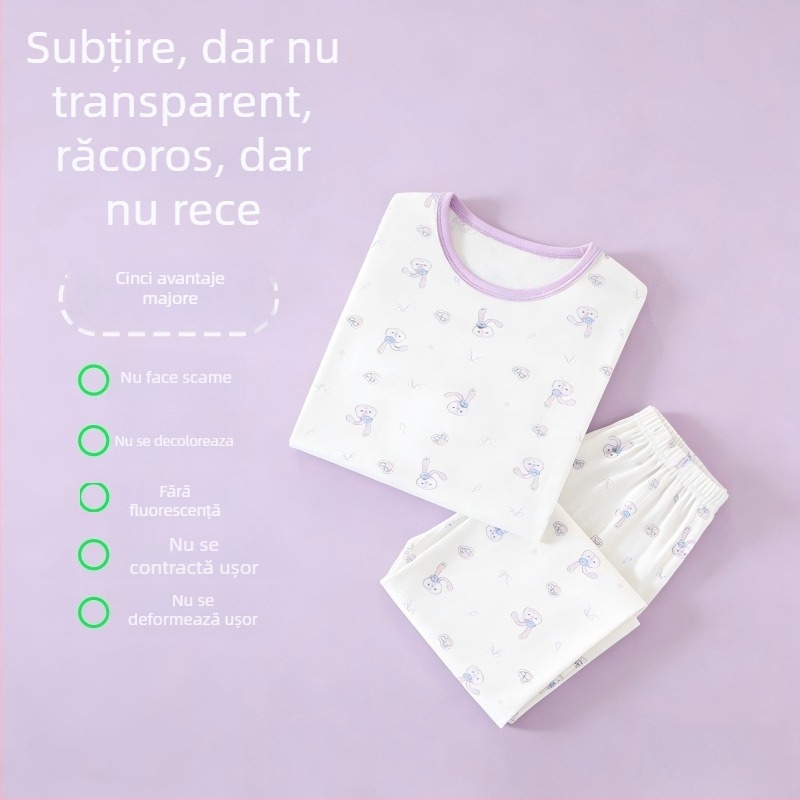 Set de vară pentru copii din Lyocell, ușor, mâneci 3/4, pantaloni Capri, imprimeu desene animate, unisex