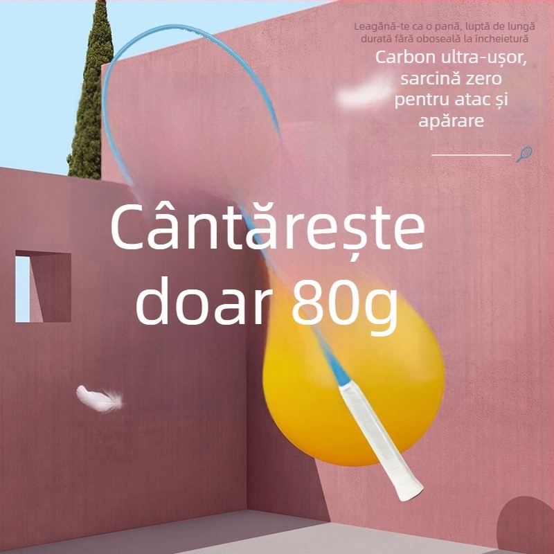 Raquetă de badminton ultraușoară cu cadru din carbon într-o singură bucată, 4U, zonă mare de sweet spot, roz cireș delicat și albastru cer clar, personalizare logo