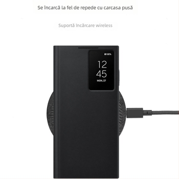 Husă Samsung Galaxy S23 Ultra cu slot pentru card, fereastră inteligentă, protecție completă – Sleep Chip 23