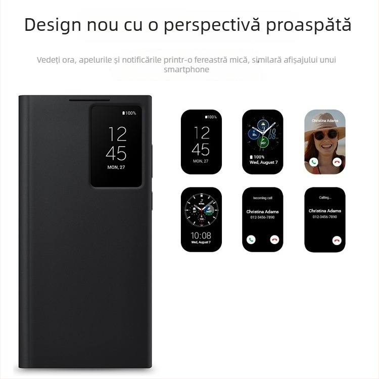 Husă Samsung Galaxy S23 Ultra cu slot pentru card, fereastră inteligentă, protecție completă – Sleep Chip 23