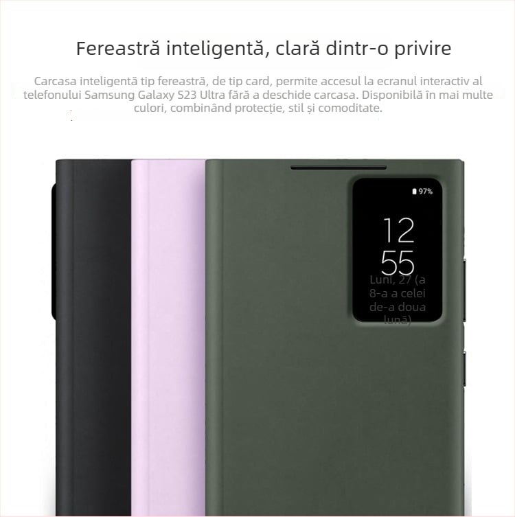 Husă Samsung Galaxy S23 Ultra cu slot pentru card, fereastră inteligentă, protecție completă – Sleep Chip 23