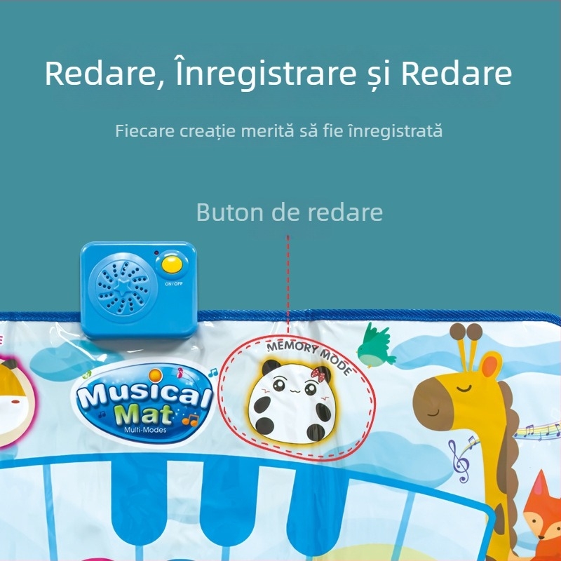 Tapetă muzicală interactivă pentru copii cu animale de desene animate și taste de pian – covoraș de învățare pentru târât și mers