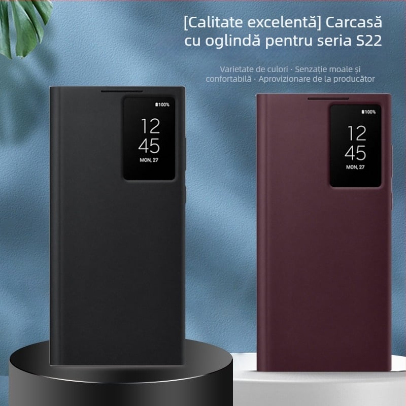 Husă pentru Samsung Galaxy S22 Ultra / S22 Plus / S22 cu fereastră inteligentă și protecție de somn, fără capac rabatabil