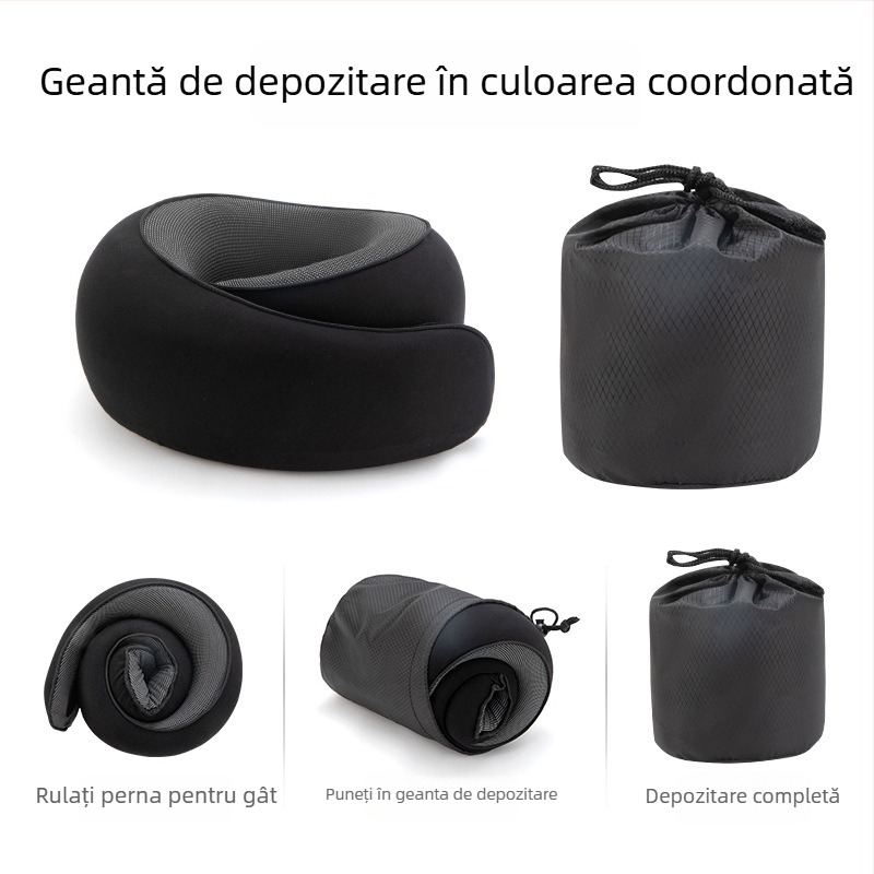 Pernă de călătorie din spumă cu memorie, formă U, pliabilă, design în formă de melc, pentru avion, odihnă la birou și călătorii