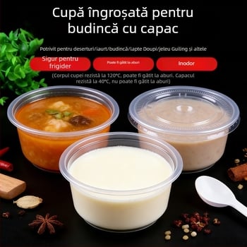 Cupe de budincă din PP, de unică folosință, de calitate alimentară, cu capac; boluri pentru desert pentru standuri