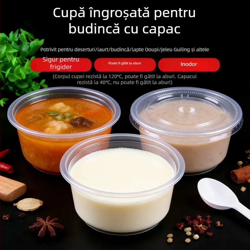 Cupe de budincă din PP, de unică folosință, de calitate alimentară, cu capac; boluri pentru desert pentru standuri