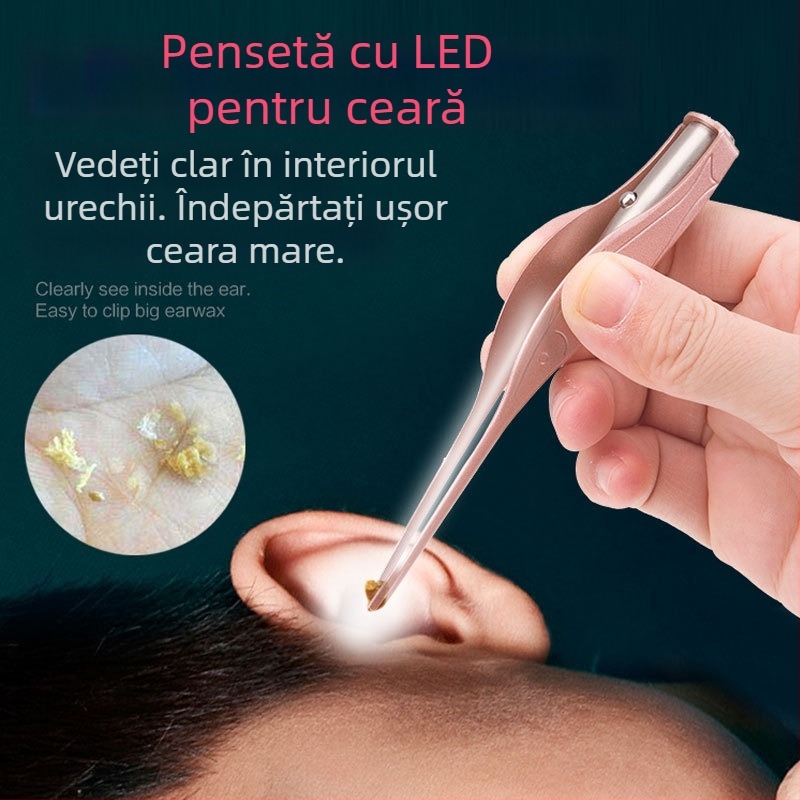 Lingură de urechi luminoasă și clește pentru cerumen – set de instrumente pentru curățarea urechilor pentru copii