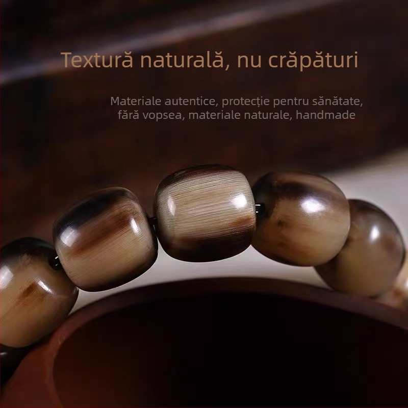Brățară cu mărgele din corn, mărgele de rugăciune cu model din corn, brățară unisex
