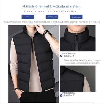 Vestă pentru bărbați cu glugă din corduroy, umplutură din mătase-cotton, guler înalt, culoare unică, toamnă/iarnă 2025
