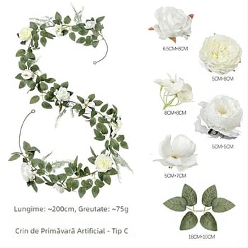 Liane artificiale cu trandafiri, hortensii și bujori, pentru nuntă și decor de primăvară